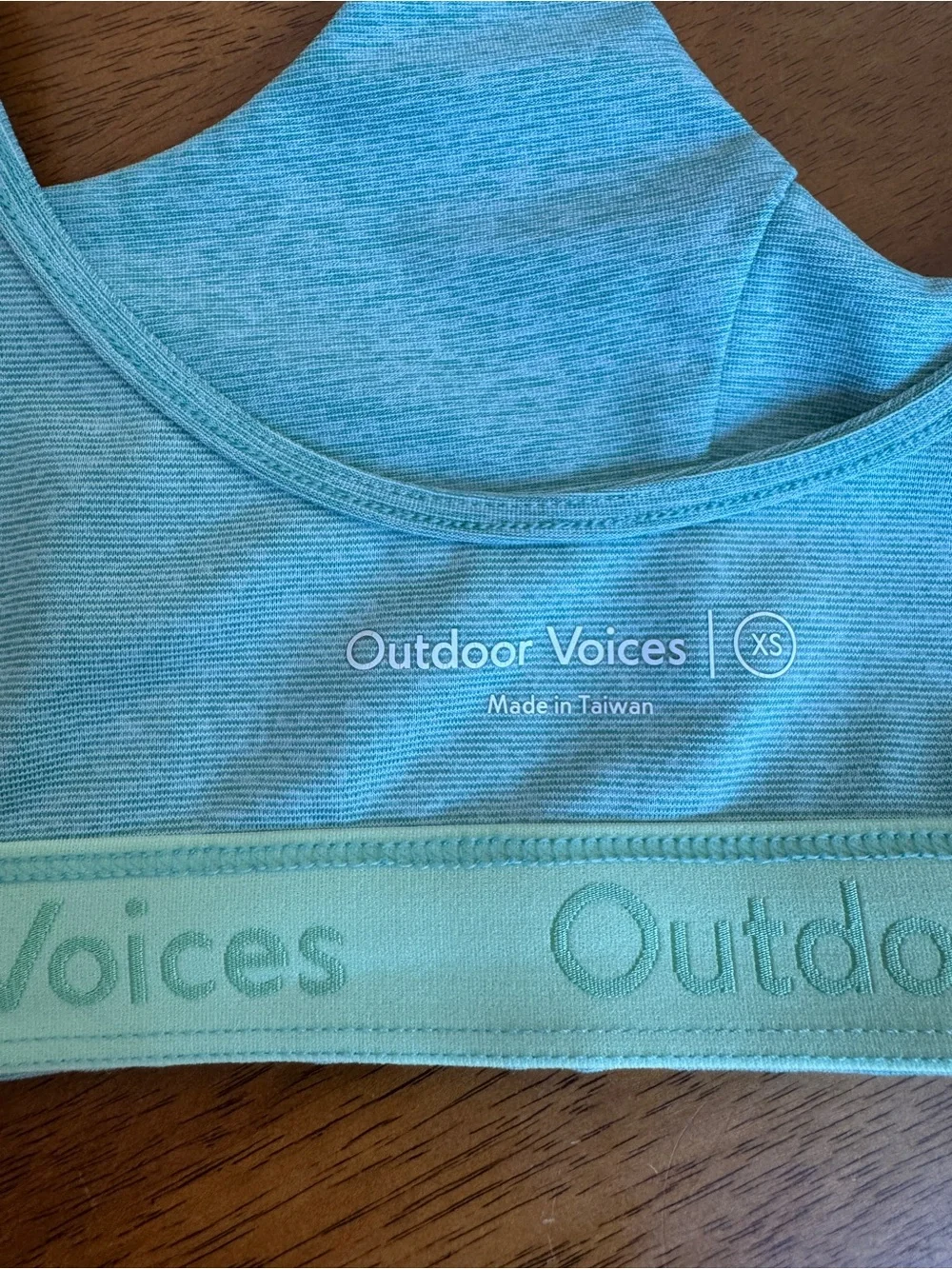 Outdoor Voices Sports Bra XS Teal Blue Logo Band Scoop Neck Workout Yoga